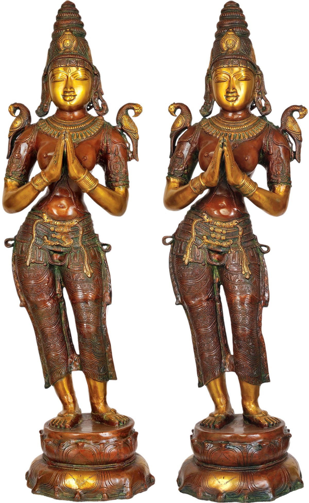 44" Large Size Dwara-Devi in Pair (Pair of Celestial Doorkeepers Flanking Temple Doors) In Brass | Handmade | Made In India