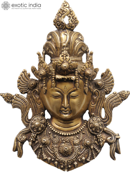 10" Handmade Buddhist Goddess Tara Brass Wall Hanging Mask