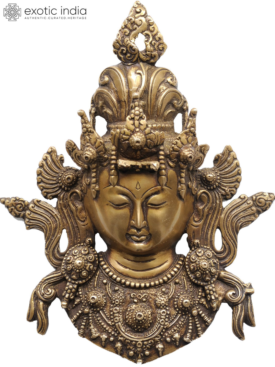 10" Handmade Buddhist Goddess Tara Brass Wall Hanging Mask