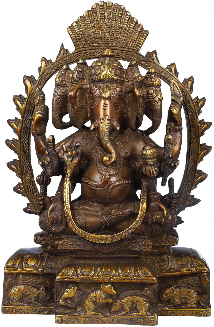8" Eight-Armed Ganesha Brass Statue Handmade