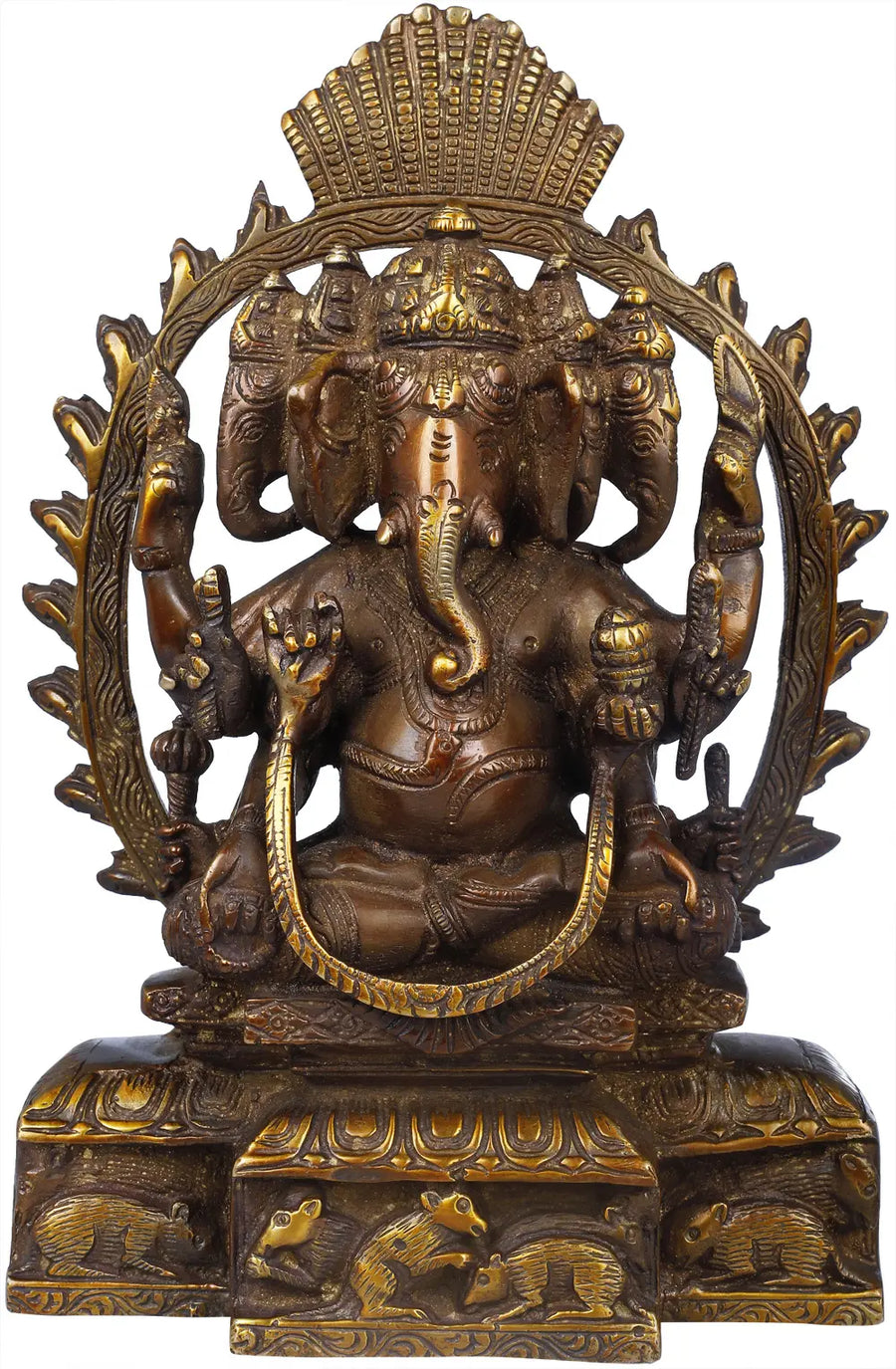 8" Eight-Armed Ganesha Brass Statue Handmade