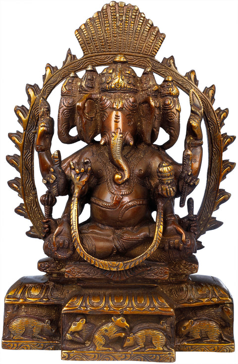 8" Eight-Armed Five-Headed Ganesha In Brass | Handmade | Made In India