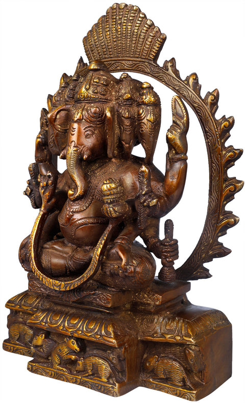 8" Eight-Armed Five-Headed Ganesha In Brass | Handmade | Made In India