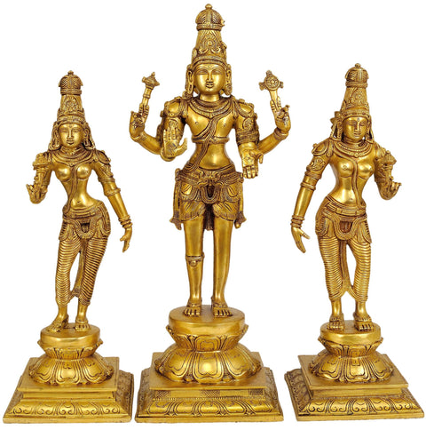 16" Bhagawan Hari-Hara with Lakshmi Ji and Parvati Ji | Handmade Brass Statue | Made in India
