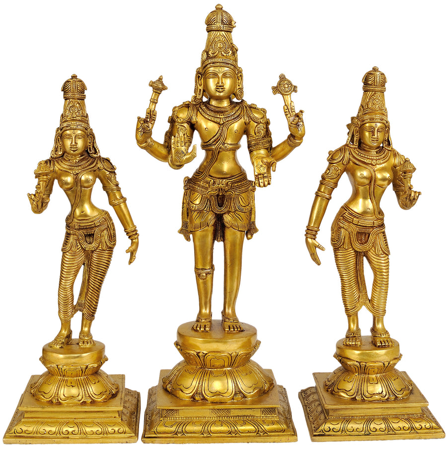 16" Hari-Hara with Lakshmi and Parvati Handmade Brass Statue