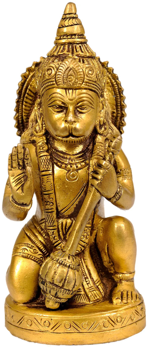 5" Brass Hanuman Ji Statue Granting Abhaya Handmade