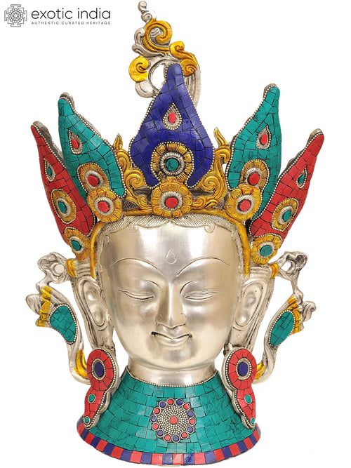 15" Crown Tara Head Tibetan Buddhist Brass Statue Handmade