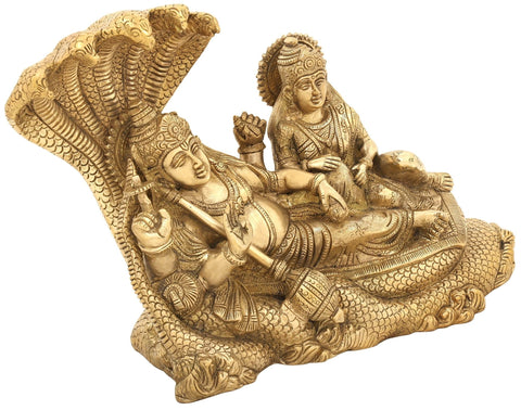 14" Sheshasayi Vishnu with Lakshmi in Brass | Handmade | Made in India