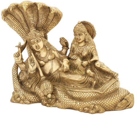 14" Sheshasayi Vishnu with Lakshmi in Brass | Handmade | Made in India