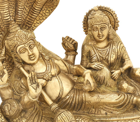 14" Sheshasayi Vishnu with Lakshmi in Brass | Handmade | Made in India