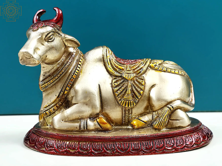 6" Nandi Brass Statue Handmade for Home Pooja