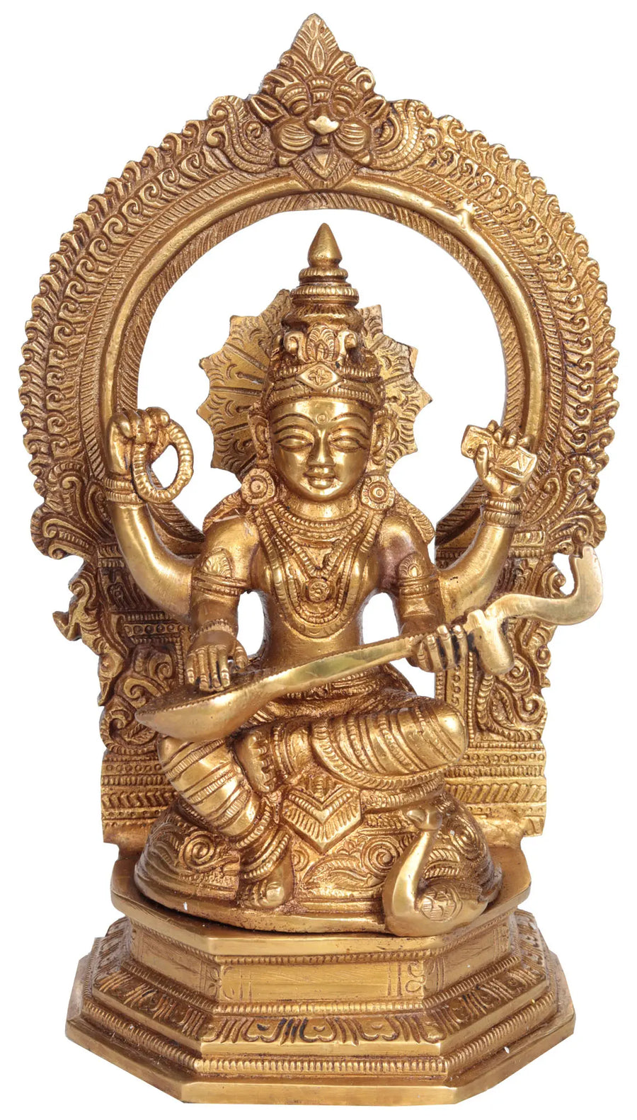 9" Handmade Goddess Saraswati Brass Statue for Pooja