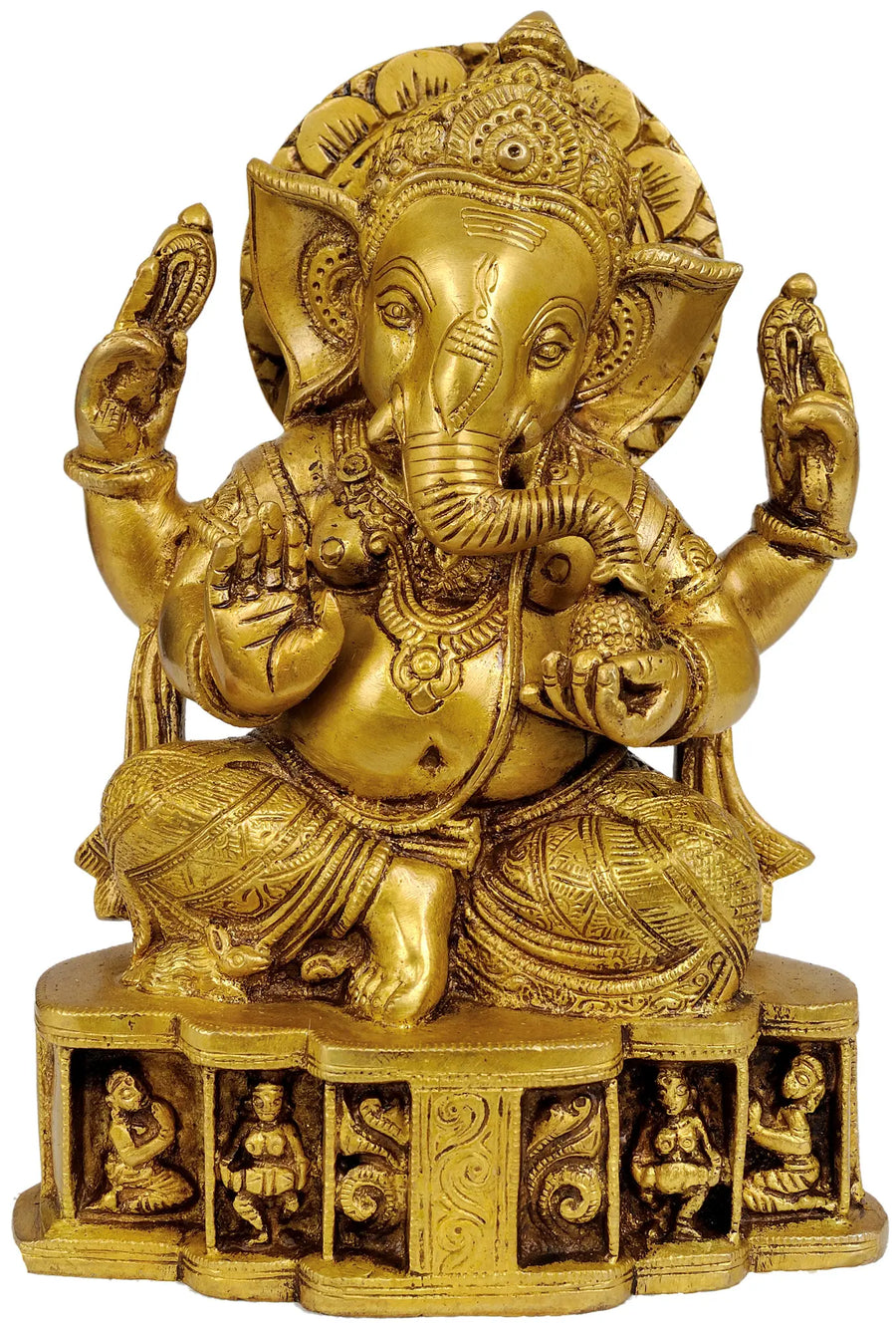 8" Handmade Lord Ganesha Brass Sculpture for Home Decor