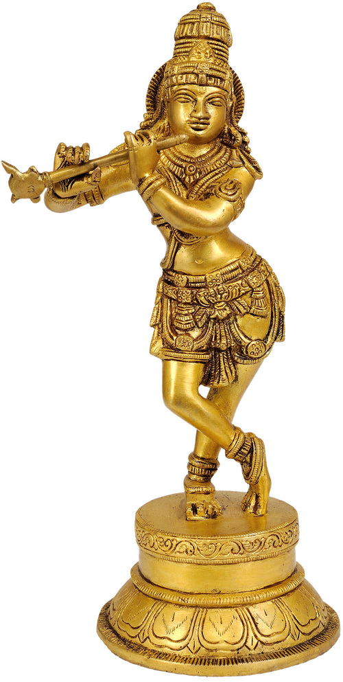 11" Krishna Bhagawan Handmade Brass Statue