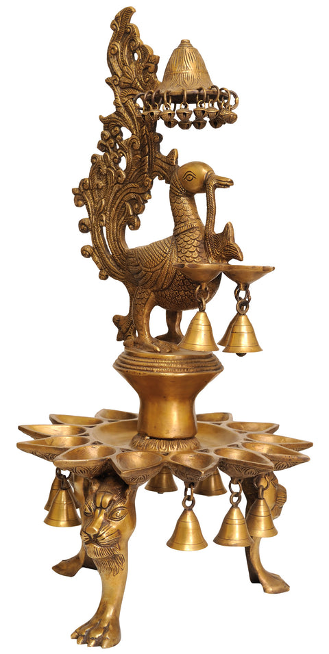 Superfine Peacock Lamp with Bells and Lion Legs