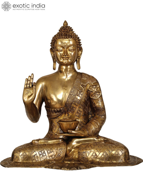 29" Large Handmade Lord Buddha Brass Statue for Home Decor
