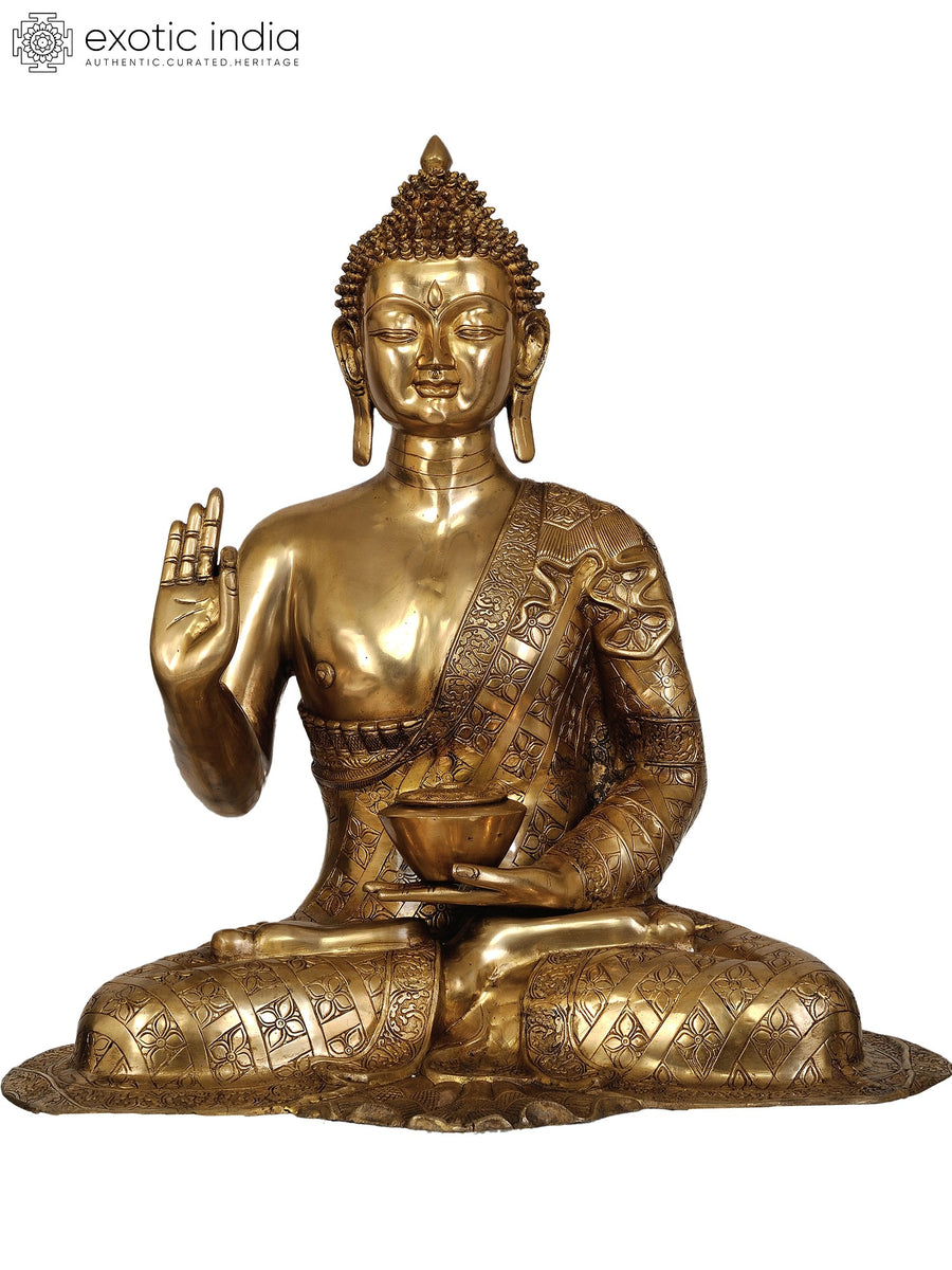 29" Large Handmade Lord Buddha Brass Statue for Home Decor