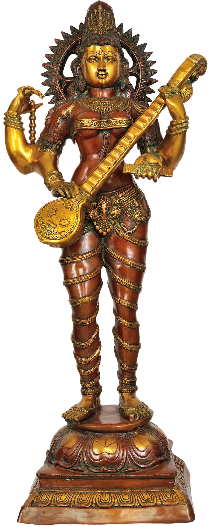 53" Large Size Devi Saraswati In Brass | Handmade | Made In India