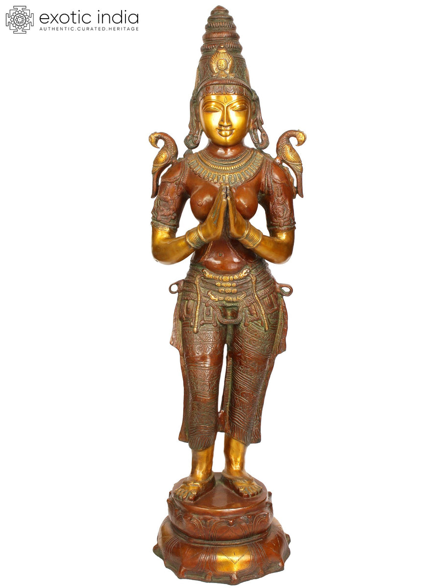 44" Large Brass Namaste Lady Handcrafted Idol