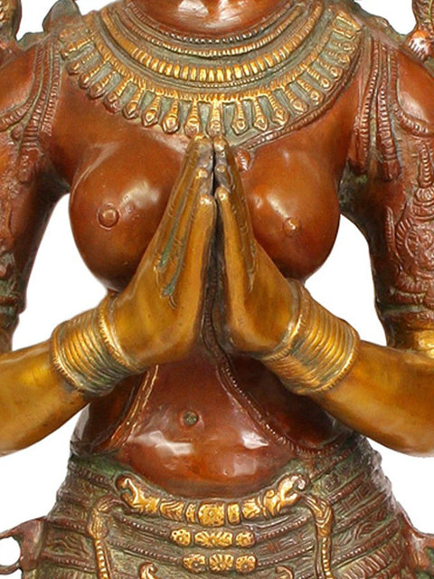 44" Large Size Namaste Lady in Brass | Indian Handcrafted Idol