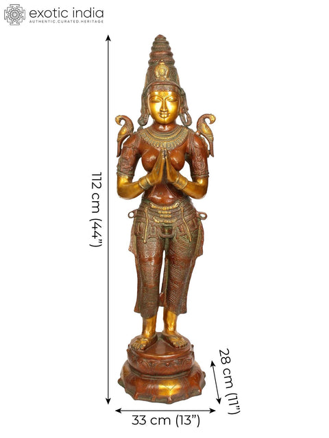 44" Large Size Namaste Lady in Brass | Indian Handcrafted Idol