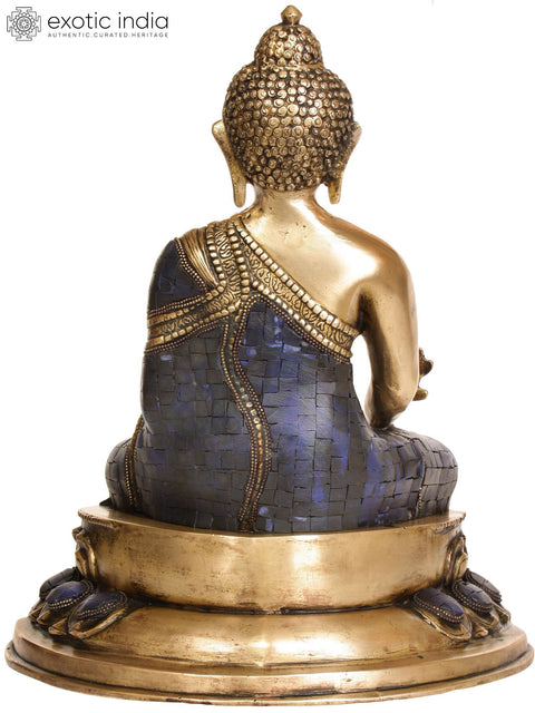 13" Tibetan Buddhist God Lapis Buddha of Healing In Brass | Handmade | Made In India