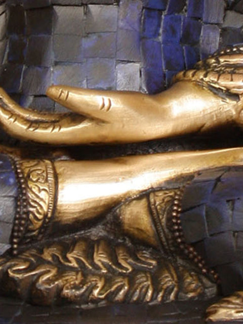 13" Tibetan Buddhist God Lapis Buddha of Healing In Brass | Handmade | Made In India