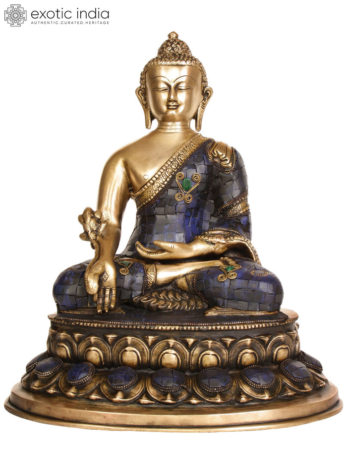 13" Lapis Buddha of Healing Brass Statue - Tibetan Buddhist Handmade