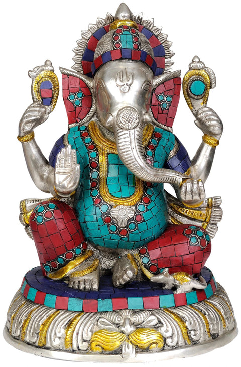 11" Bhagawan Ganesh in Brass | Inlay Work | Handmade | Made In India