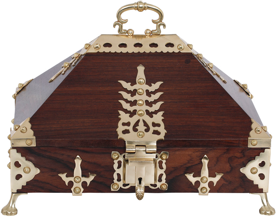 10" Handmade Wooden Kerala Box with Brass Inlay