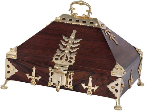 10" Wooden Box from Kerala in Brass | Handmade | Made in India