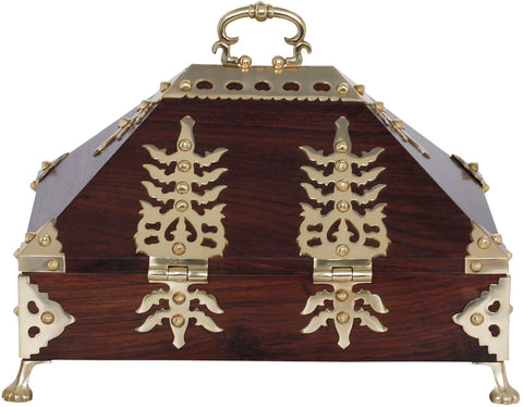 10" Wooden Box from Kerala in Brass | Handmade | Made in India