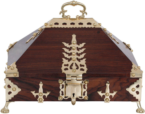 10" Wooden Box from Kerala in Brass | Handmade | Made in India