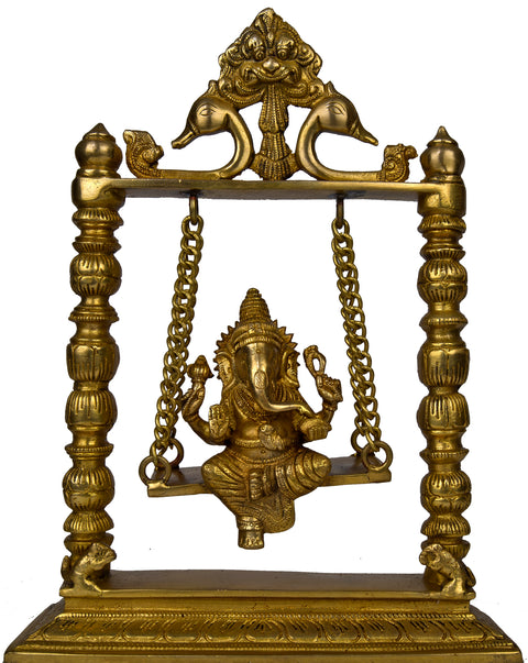 9" Lord Ganesha on Swing In Brass | Handmade | Made In India