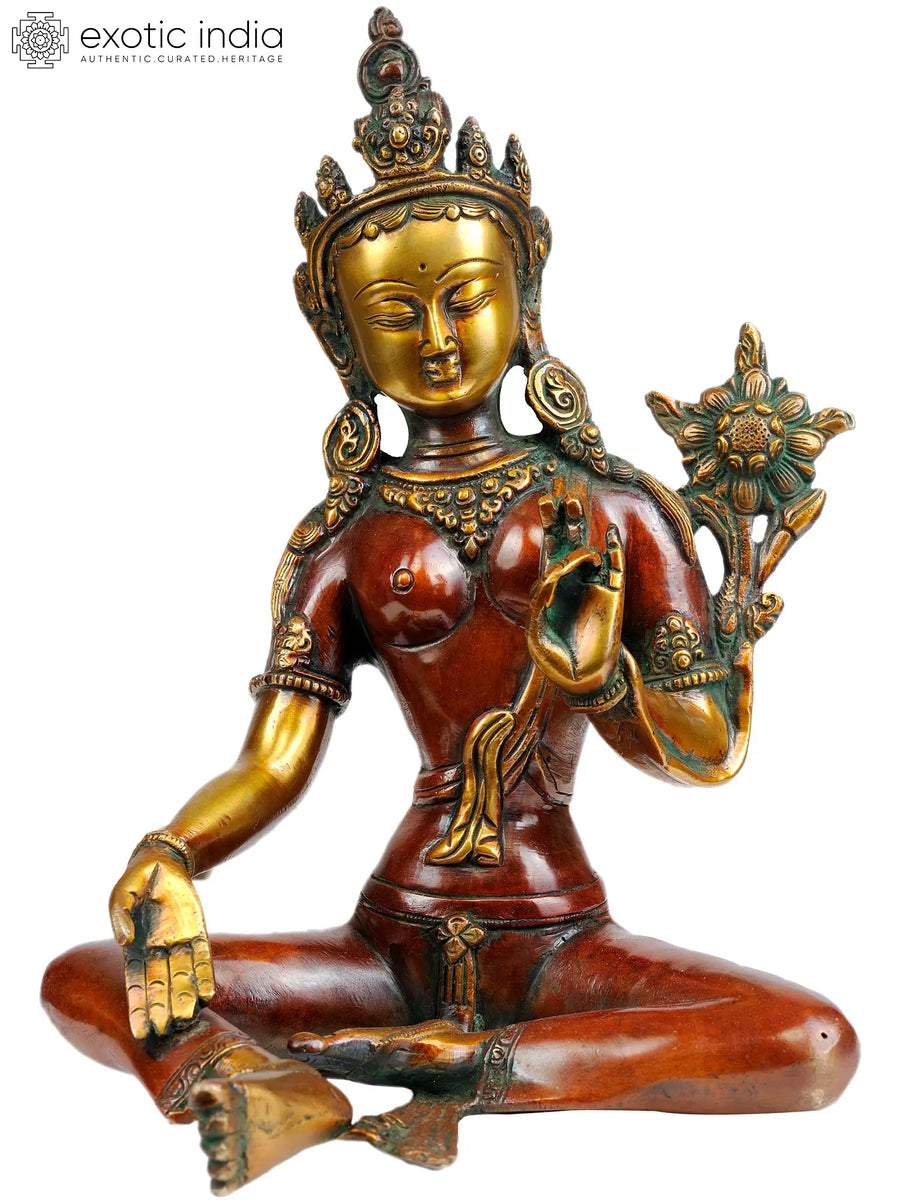 10" Green Tara Tibetan Buddhist Brass Statue Handmade