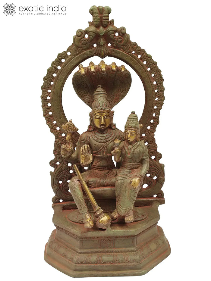 10" Vishnu and Lakshmi Handmade Brass Statue for Pooja
