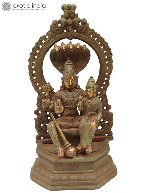 10" Vishnu and Lakshmi Brass Statue | Handmade Brass Idols | Made in India