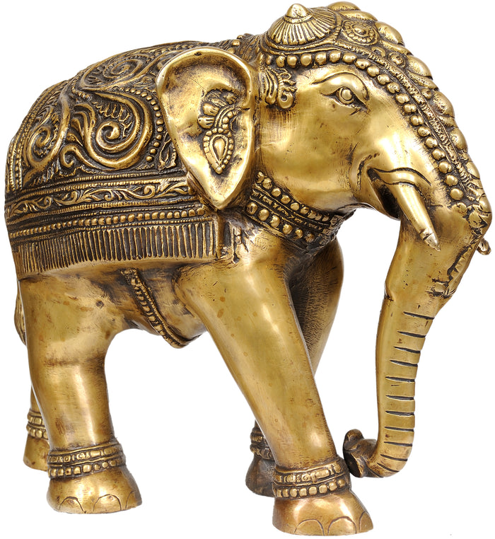 Elephant with Decorative Over-Cloth Brass Statue
