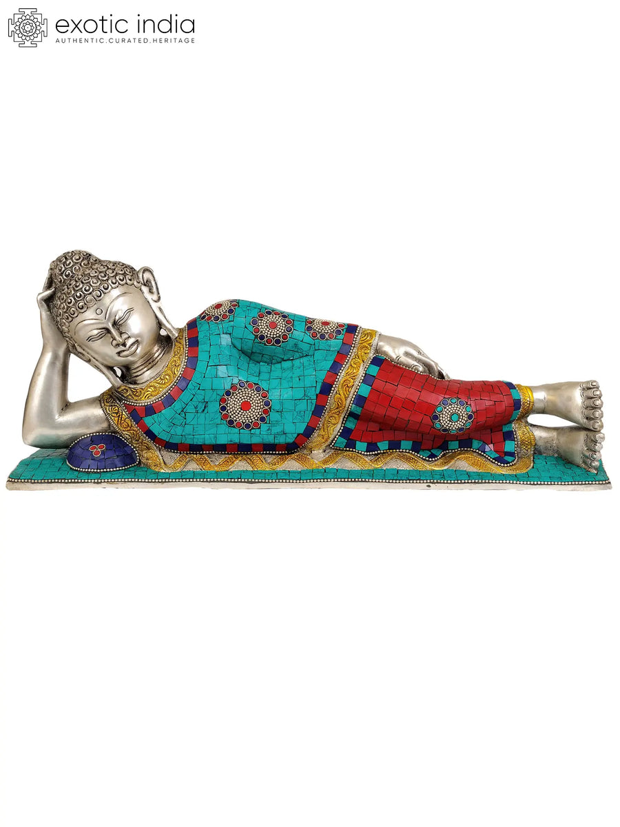 19" Handmade Parinirvana Buddha Brass Statue