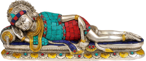 11" Reclining Hanuman Brass Statue Handmade
