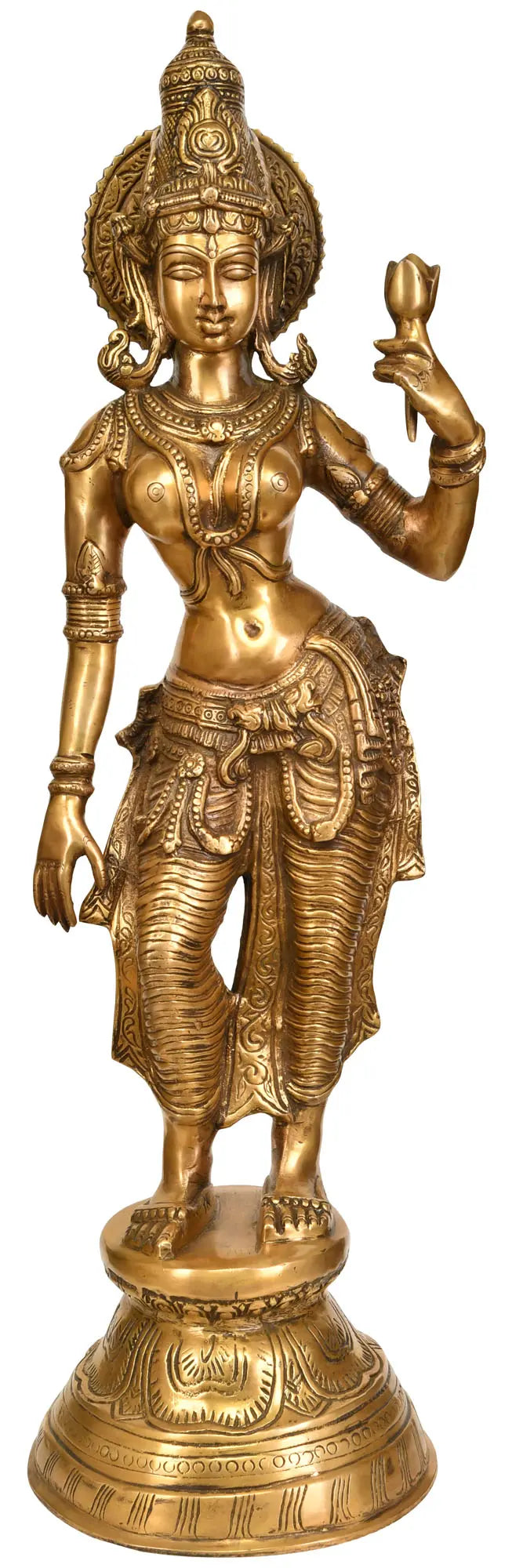 28" Goddess Lakshmi Brass Statue Handcrafted Home Decor