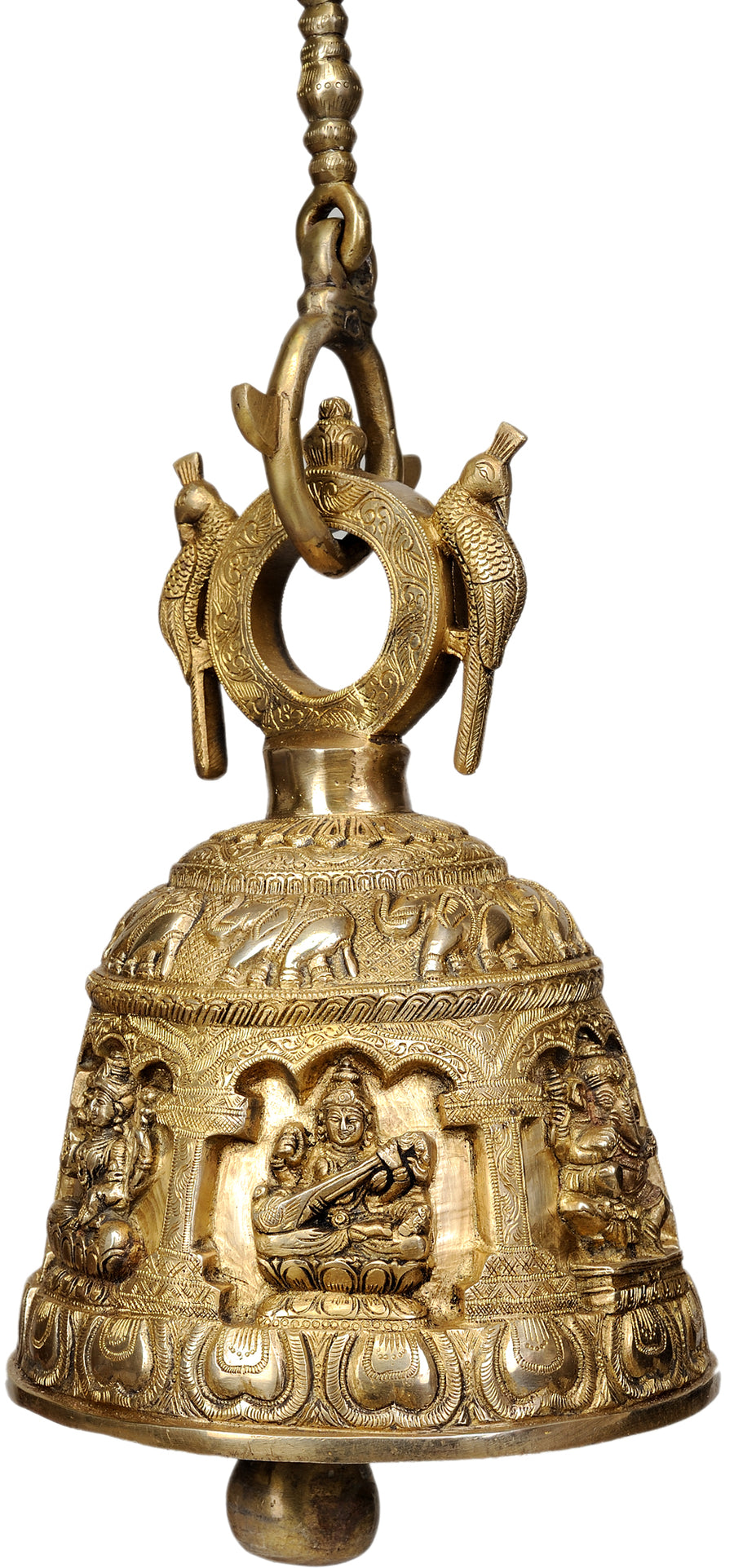 13" Brass Ganesh Lakshmi Saraswati Bell Handmade Idol