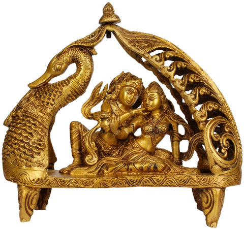 9" Radha Krishna Swan Boat In Brass | Handmade | Made In India