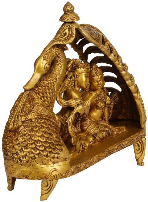 9" Radha Krishna Swan Boat In Brass | Handmade | Made In India
