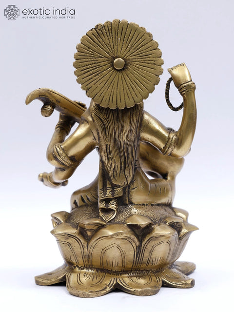 9" Devi Saraswati Brass Statue | Indian Handcrafted Idol