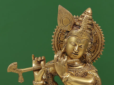 11" Murlidhar Krishna Brass Sculpture | Handmade Brass Statue | Made in India