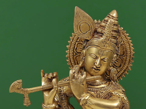 11" Murlidhar Krishna Brass Sculpture | Handmade Brass Statue | Made in India