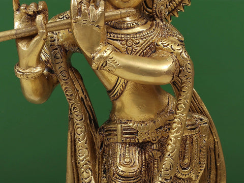 11" Murlidhar Krishna Brass Sculpture | Handmade Brass Statue | Made in India