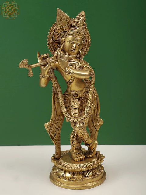 11" Murlidhar Krishna Brass Sculpture | Handmade Brass Statue | Made in India