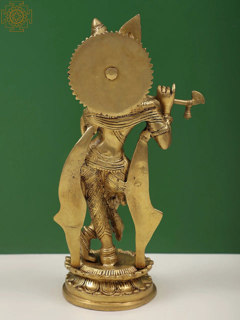 11" Murlidhar Krishna Brass Sculpture | Handmade Brass Statue | Made in India